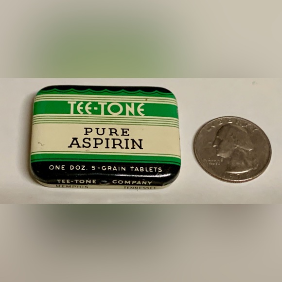 Mid Century Vintage TEE TONE Pure Aspirin Hinge Lidded Medicine Tin - Picture 1 of 16